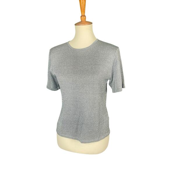 Kasper Gray Glitter Top Women Size 10 Short Sleeve Stretch Vintage 90s Y2k - Picture 1 of 7